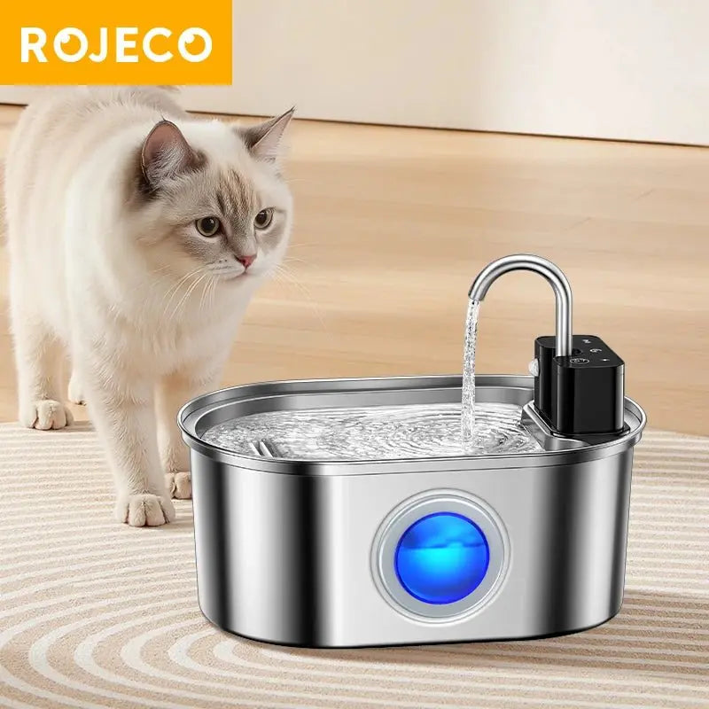 ROJECO 3.2L Stainless Steel Cat Water Fountain Wireless Sensor Smart Automatic Dog Water Dispenser Drinking Fountain 4000mAh - Velvet Haven