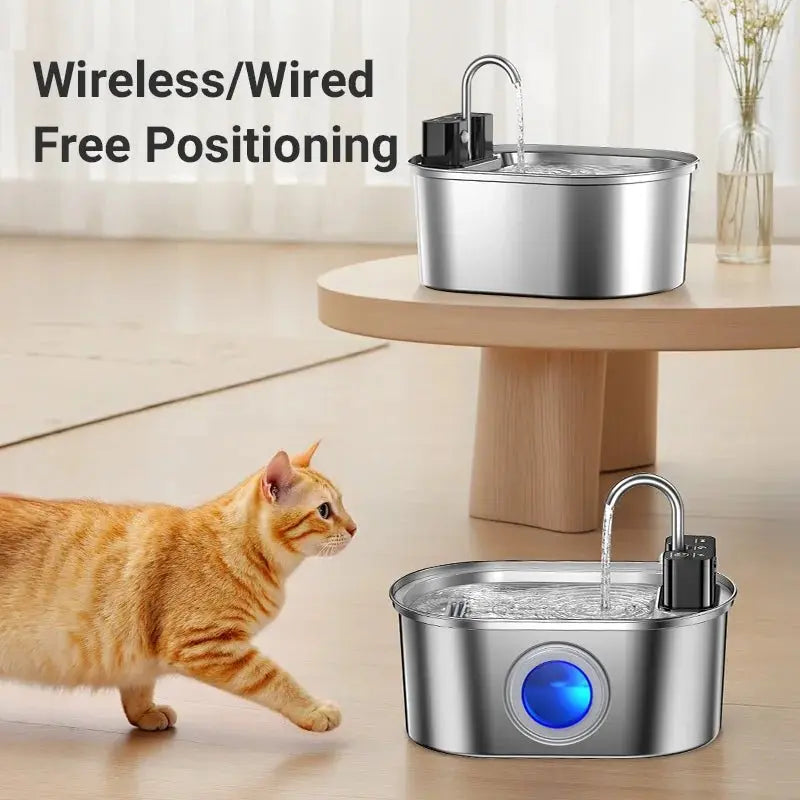 ROJECO 3.2L Stainless Steel Cat Water Fountain Wireless Sensor Smart Automatic Dog Water Dispenser Drinking Fountain 4000mAh - Velvet Haven