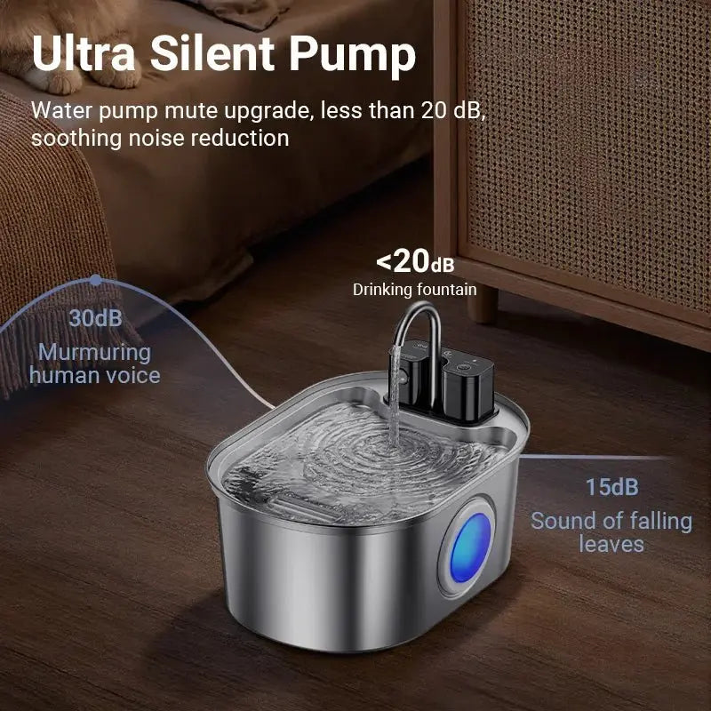 ROJECO 3.2L Stainless Steel Cat Water Fountain Wireless Sensor Smart Automatic Dog Water Dispenser Drinking Fountain 4000mAh - Velvet Haven