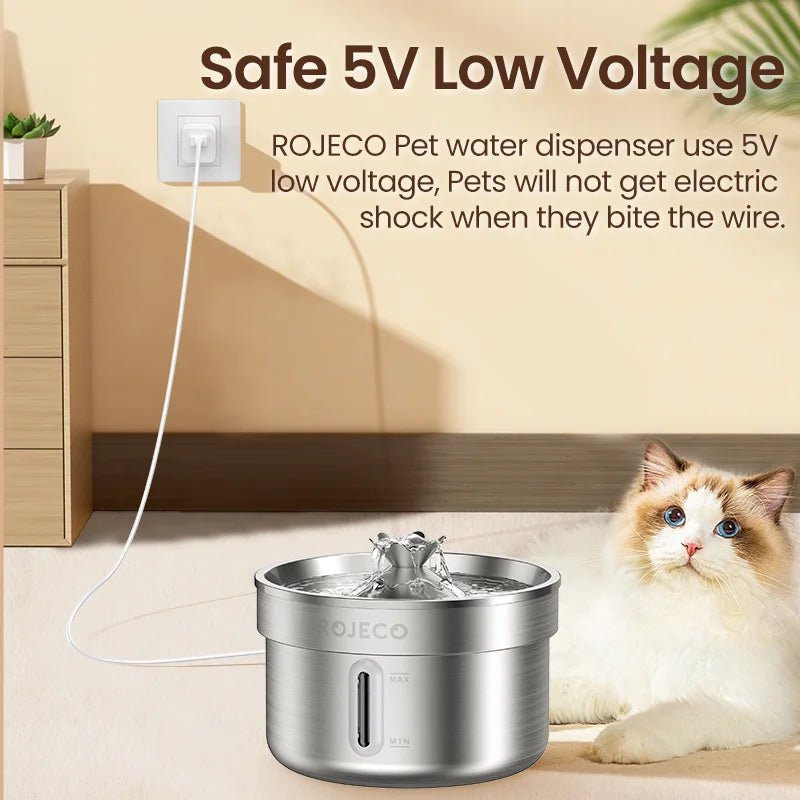 ROJECO Stainless Steel Pet Drinking Fountain Automatic Cat Water Fountain Smart Pet Water Dispenser for Dog Cat Drinking Supply - Velvet Haven