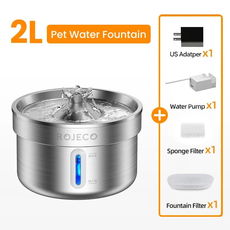 ROJECO Stainless Steel Pet Drinking Fountain Automatic Cat Water Fountain Smart Pet Water Dispenser for Dog Cat Drinking Supply - Velvet Haven