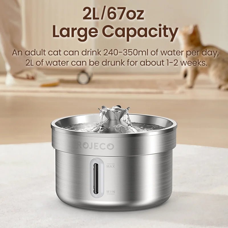 ROJECO Stainless Steel Pet Drinking Fountain Automatic Cat Water Fountain Smart Pet Water Dispenser for Dog Cat Drinking Supply - Velvet Haven