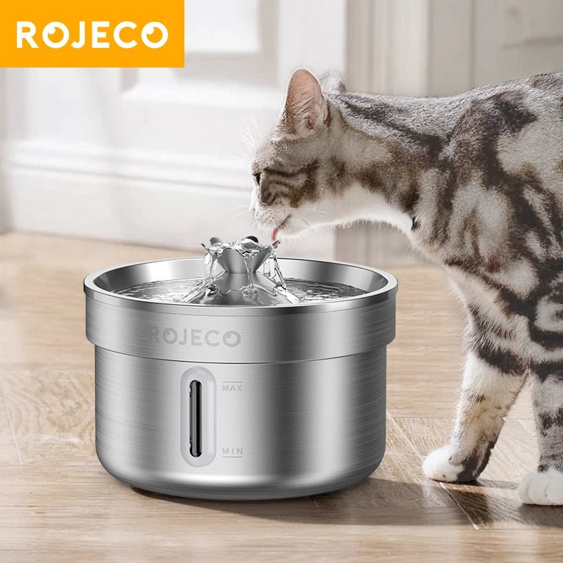 ROJECO Stainless Steel Pet Drinking Fountain Automatic Cat Water Fountain Smart Pet Water Dispenser for Dog Cat Drinking Supply - Velvet Haven