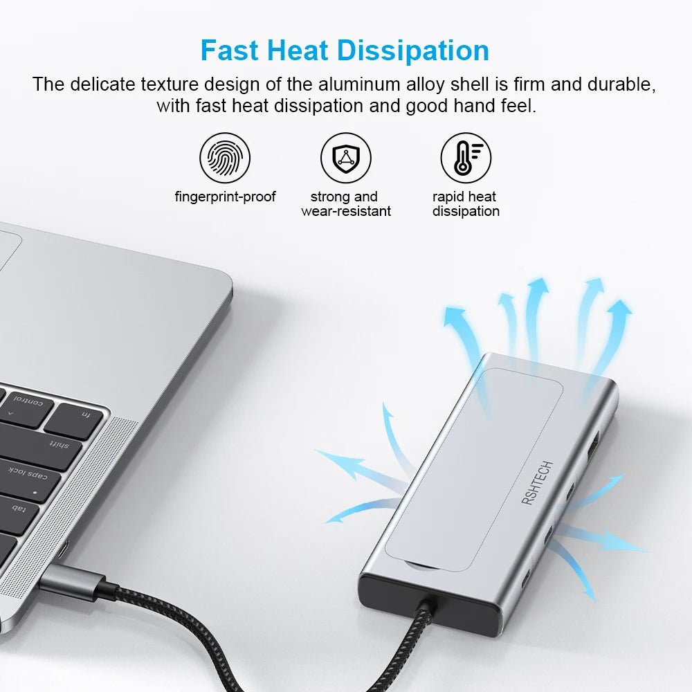 RSHTECH M.2 NVMe/SATA SSD Enclosure 5-in-1 Aluminum 10Gbps USB C Hub with 3 USB 3.2 Data Ports 100W Power Delivery and M2 SSD Docking Station External USB-C to M.2 Caddy for Laptops MacBook - Velvet Haven