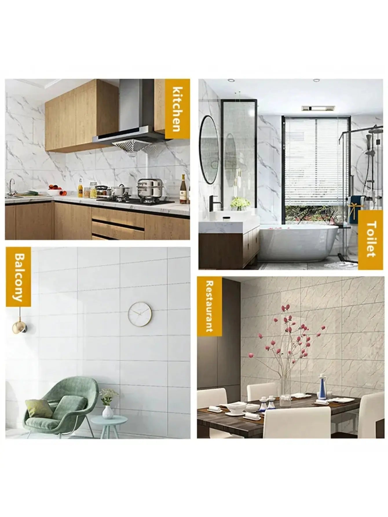 Self-adhesive Marble 10Pcs Tiles Sticker Waterproof 30cmx60cm Tiles Floor Stickers PVC Tile Kitchen Bathroom Wall Sticker - Velvet Haven