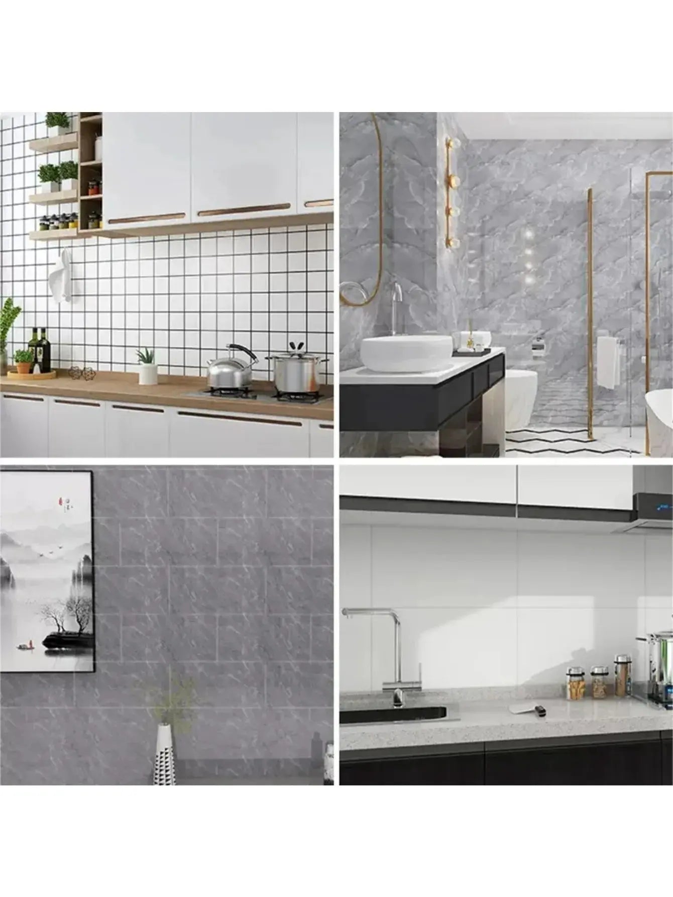 Self-adhesive Marble 10Pcs Tiles Sticker Waterproof 30cmx60cm Tiles Floor Stickers PVC Tile Kitchen Bathroom Wall Sticker - Velvet Haven
