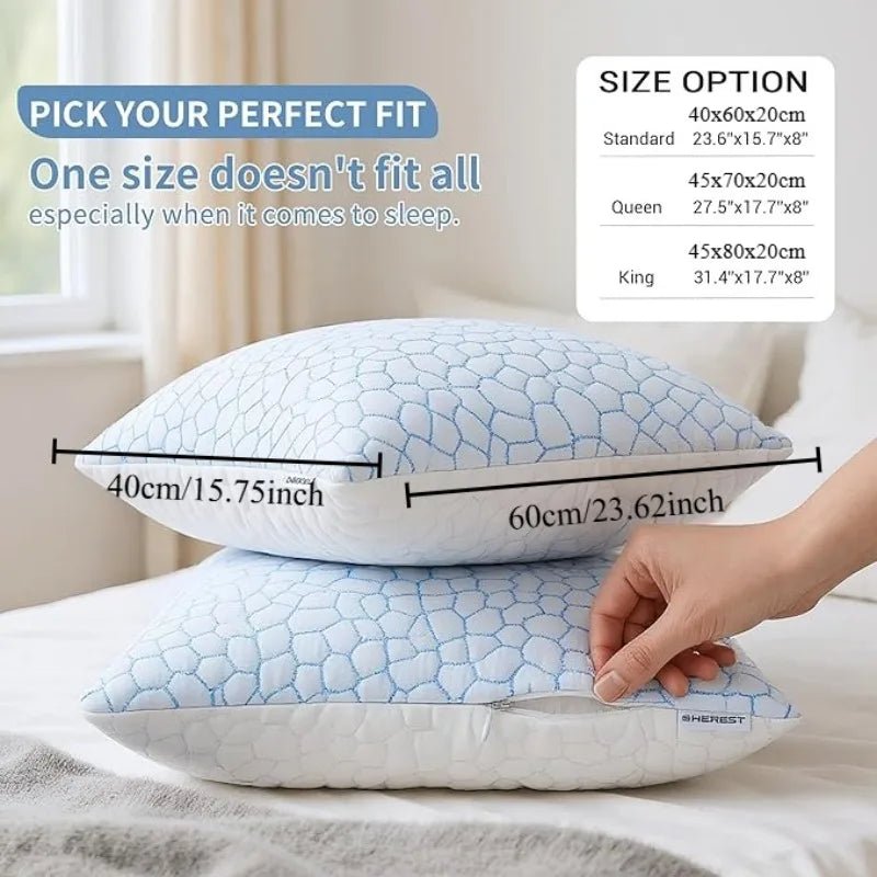 SheRest Cooling Memory Foam Pillow for Sleeping, Ice Silk Cool Touch Bed Pillow with Adjustable Shredded Foam Fill, Breathable Support for Hot Sleepers, Side, Back & Stomach Sleepers - Velvet Haven