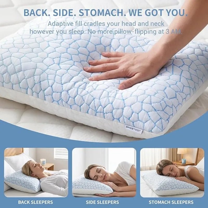 SheRest Cooling Memory Foam Pillow for Sleeping, Ice Silk Cool Touch Bed Pillow with Adjustable Shredded Foam Fill, Breathable Support for Hot Sleepers, Side, Back & Stomach Sleepers - Velvet Haven