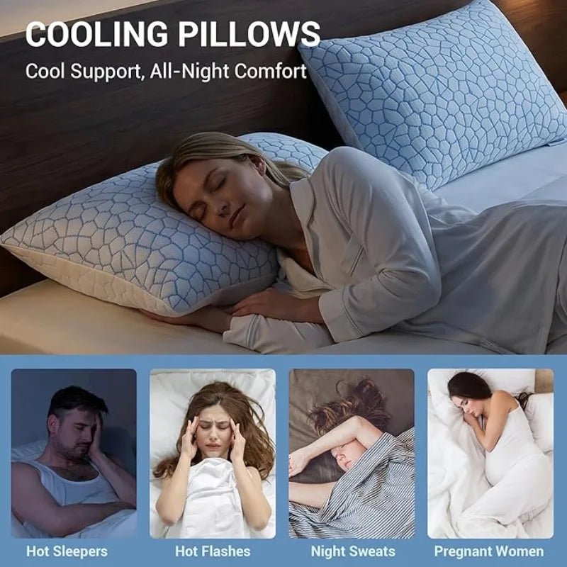 SheRest Cooling Memory Foam Pillow for Sleeping, Ice Silk Cool Touch Bed Pillow with Adjustable Shredded Foam Fill, Breathable Support for Hot Sleepers, Side, Back & Stomach Sleepers - Velvet Haven