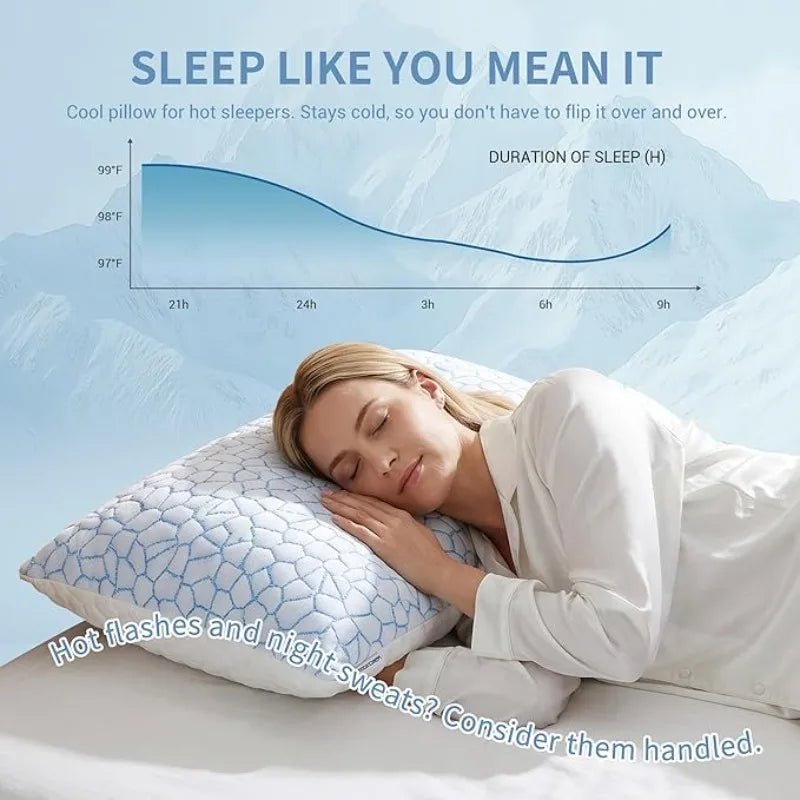 SheRest Cooling Memory Foam Pillow for Sleeping, Ice Silk Cool Touch Bed Pillow with Adjustable Shredded Foam Fill, Breathable Support for Hot Sleepers, Side, Back & Stomach Sleepers - Velvet Haven