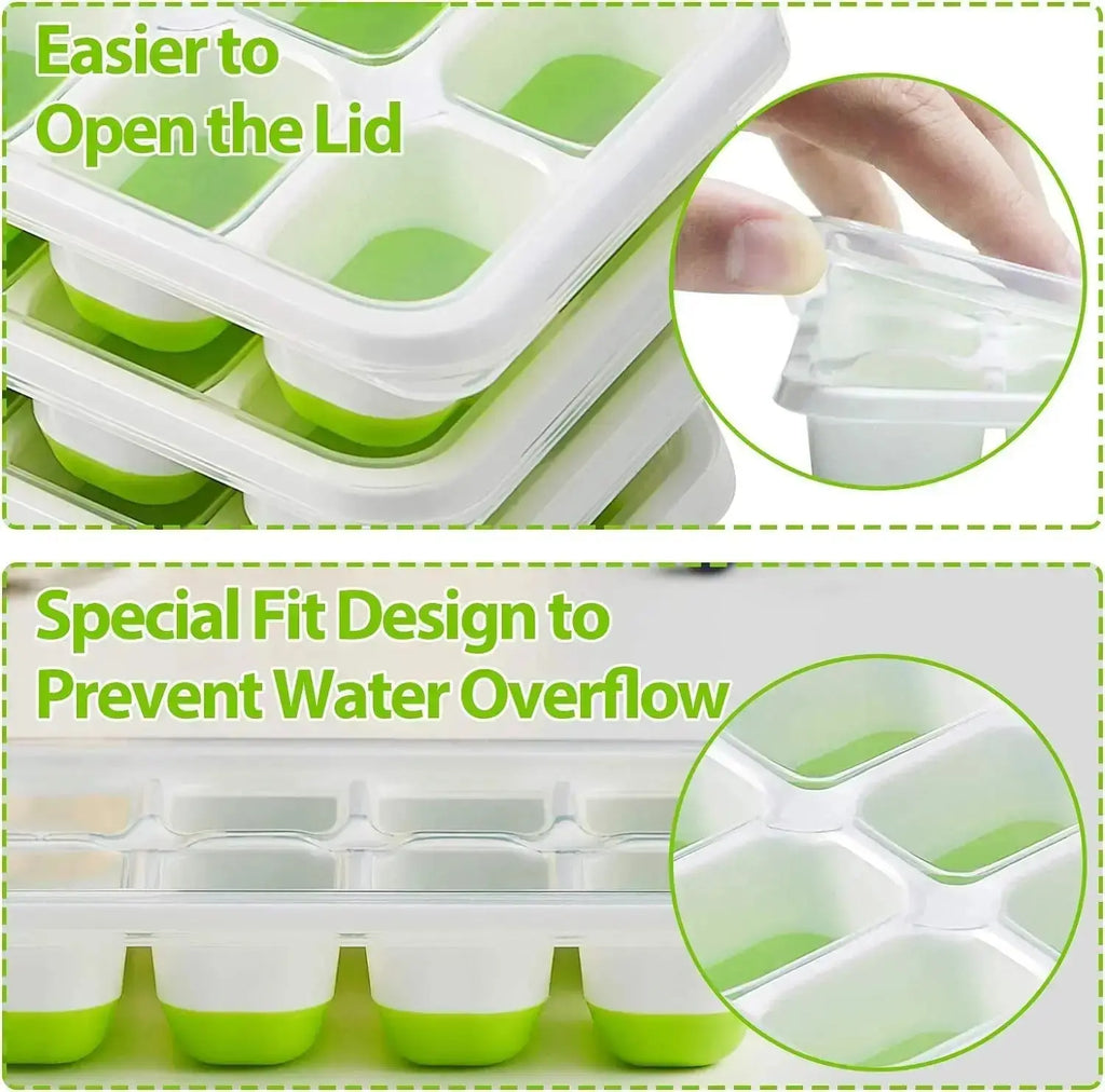 Silicone Ice Cube Mold Trays 14-ice Cube Trays Reusable Silicone Ice Tray with Lid Super Easy Release Ice Cube Molds for Kitchen - Velvet Haven