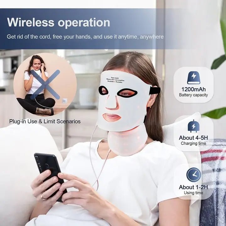 Silicone LED Mask Face With Neck 7 Colors LED Photon Red Light Infrared Therapy Flexible Facial Mask Repair Skin Wireless Use - Velvet Haven