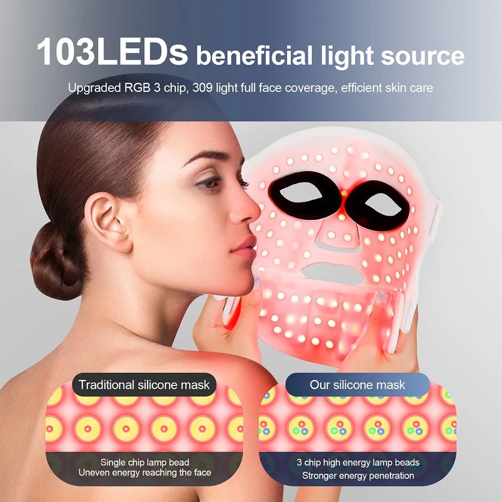 Silicone LED Mask Face With Neck 7 Colors LED Photon Red Light Infrared Therapy Flexible Facial Mask Repair Skin Wireless Use - Velvet Haven