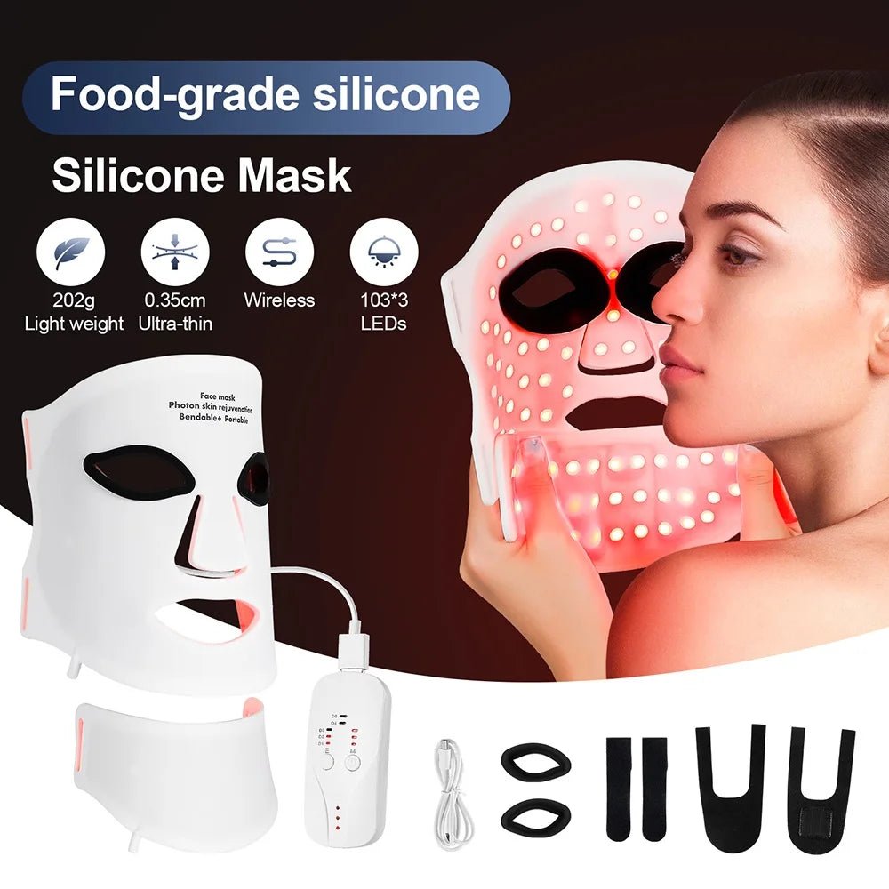 Silicone LED Mask Face With Neck 7 Colors LED Photon Red Light Infrared Therapy Flexible Facial Mask Repair Skin Wireless Use - Velvet Haven