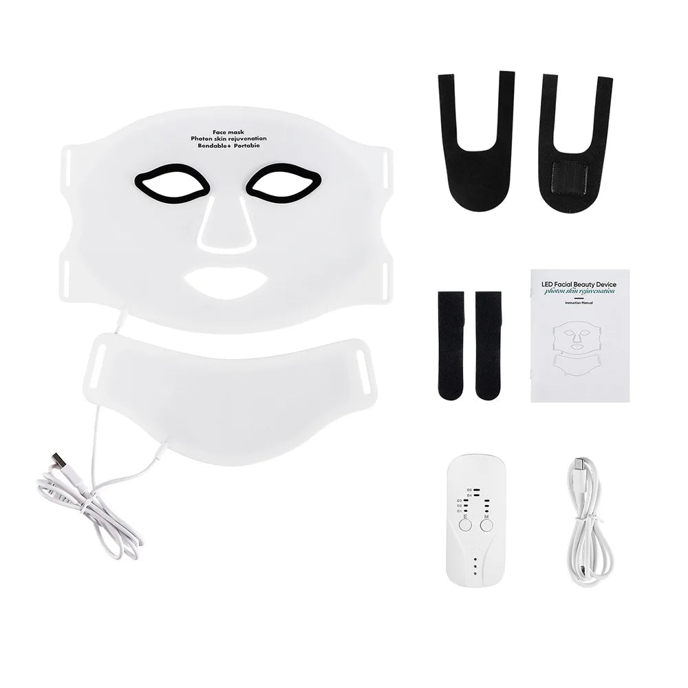 Silicone LED Mask Face With Neck 7 Colors LED Photon Red Light Infrared Therapy Flexible Facial Mask Repair Skin Wireless Use - Velvet Haven