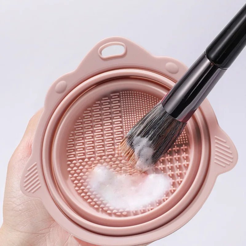 Silicone Makeup Brush Cleaning Bowl with Folding Holder - Velvet Haven