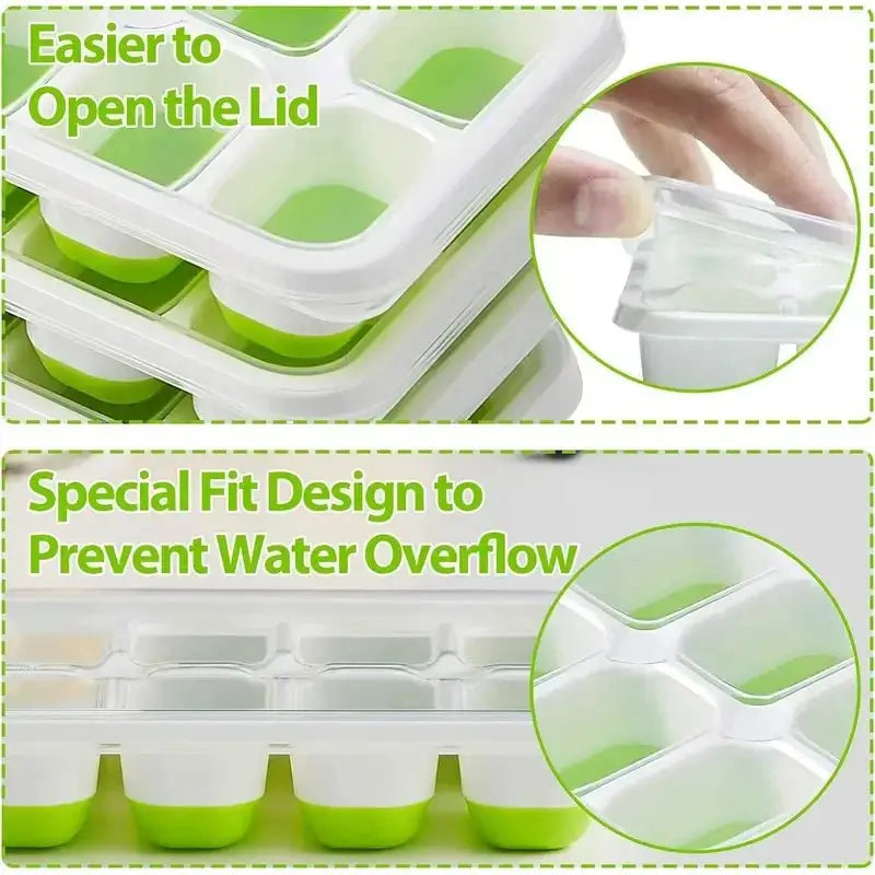 Silicone square ice cube mold with lid, 14 compartments easy to demold, DIY kitchen accessories, homemade freezing small tools - Velvet Haven