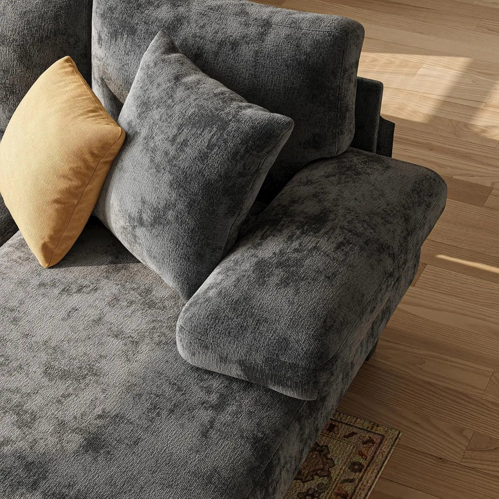 112-inch U-shaped chenille sleeper sofa with pull-out bed for modern living room