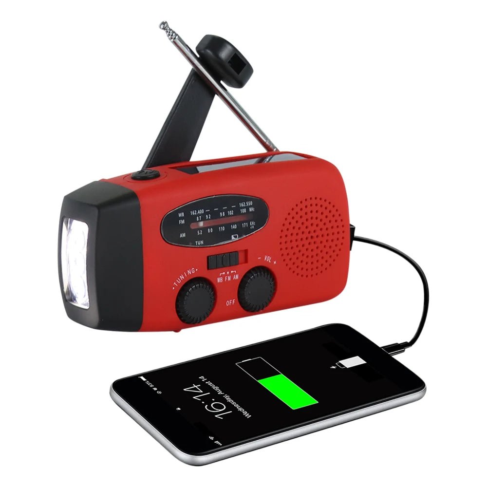 Solar Hand Crank Emergency Weather Radio with LED Flashlight, 2000mAh - Velvet Haven