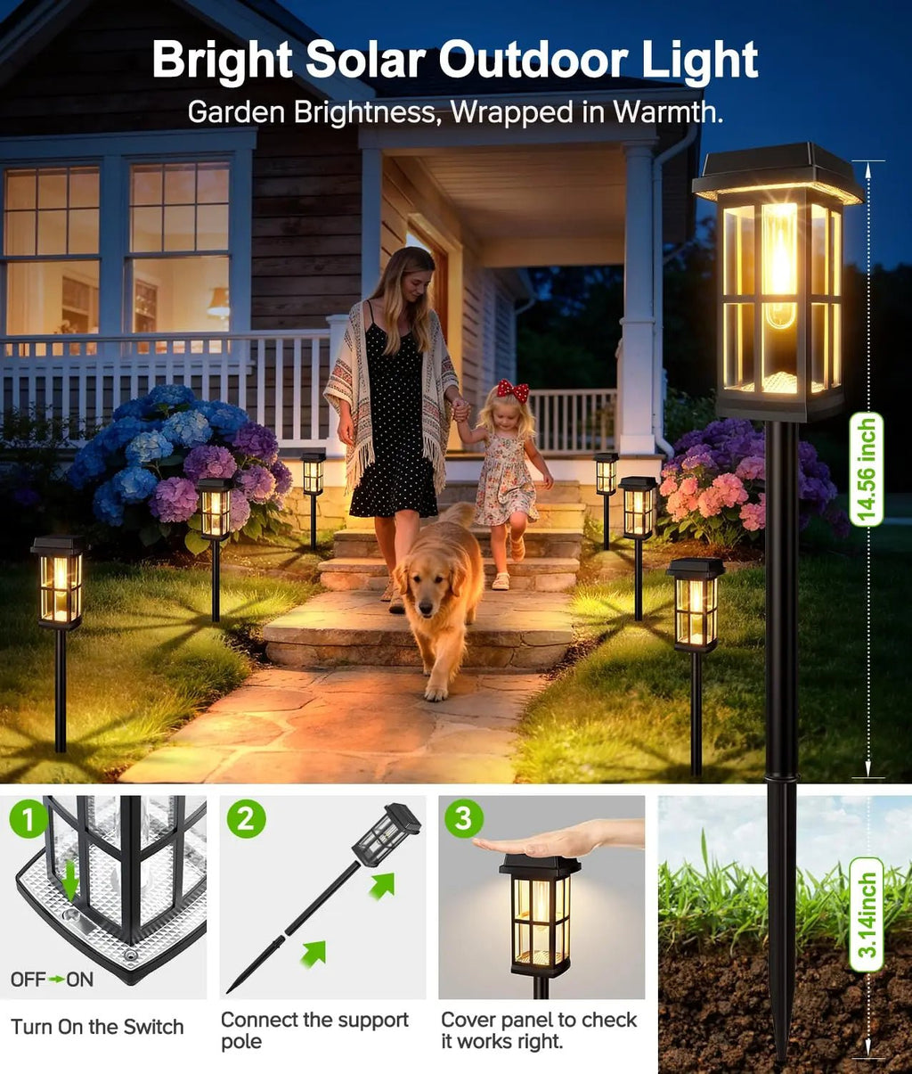 Solar Powered Pathway Lights 8 Pack IP65 Waterproof Auto On Off Outdoor Landscape Lighting Decorative Solar Garden Lamps for Patio Lawn Walkway Driveway Yard - Velvet Haven