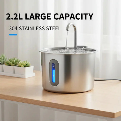 Stainless Steel Cat & Dog Water Fountain 2.2L Ultra Quiet USB Powered Automatic Pet Drinking Fountain Durable for Indoor Pets - Velvet Haven