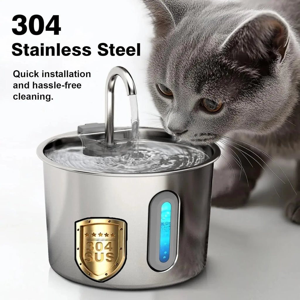 Stainless Steel Cat & Dog Water Fountain 2.2L Ultra Quiet USB Powered Automatic Pet Drinking Fountain Durable for Indoor Pets - Velvet Haven