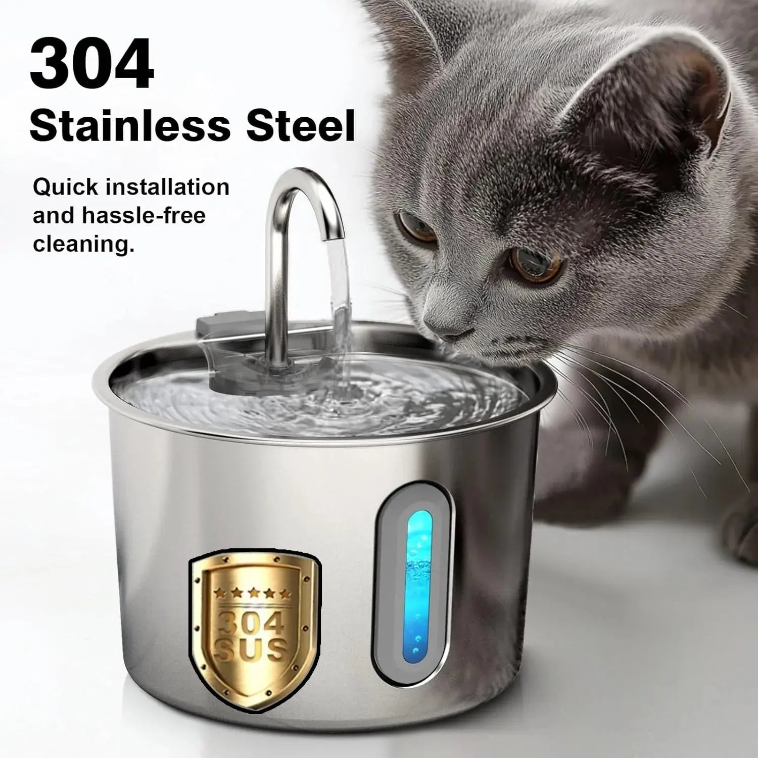 Stainless Steel Cat & Dog Water Fountain 2.2L Ultra Quiet USB Powered Automatic Pet Drinking Fountain Durable for Indoor Pets - Velvet Haven