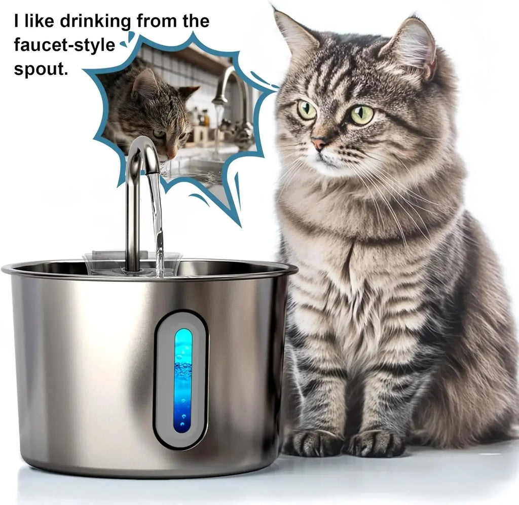 Stainless Steel Cat & Dog Water Fountain 2.2L Ultra Quiet USB Powered Automatic Pet Drinking Fountain Durable for Indoor Pets - Velvet Haven