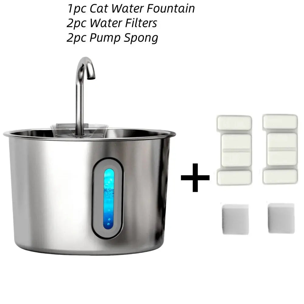 Stainless Steel Cat & Dog Water Fountain 2.2L Ultra Quiet USB Powered Automatic Pet Drinking Fountain Durable for Indoor Pets - Velvet Haven