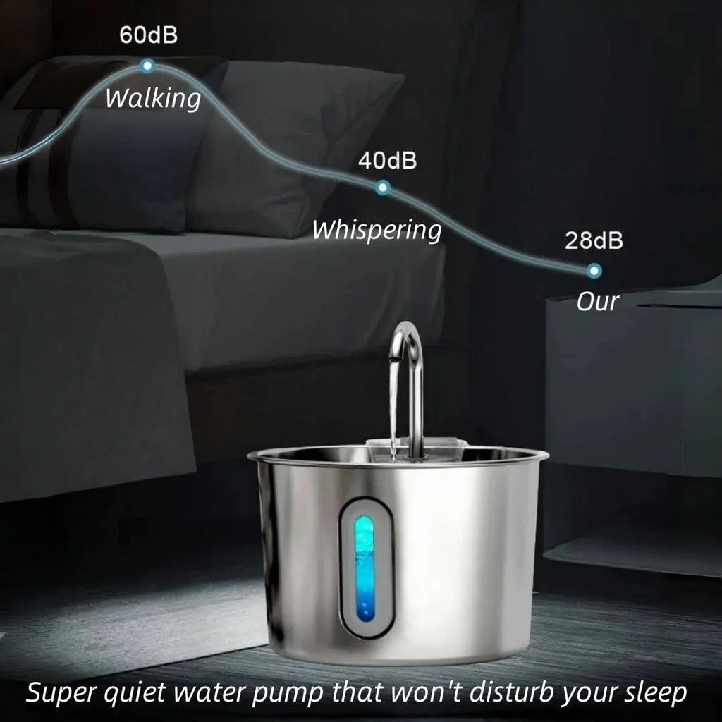 Stainless Steel Cat & Dog Water Fountain 2.2L Ultra Quiet USB Powered Automatic Pet Drinking Fountain Durable for Indoor Pets - Velvet Haven