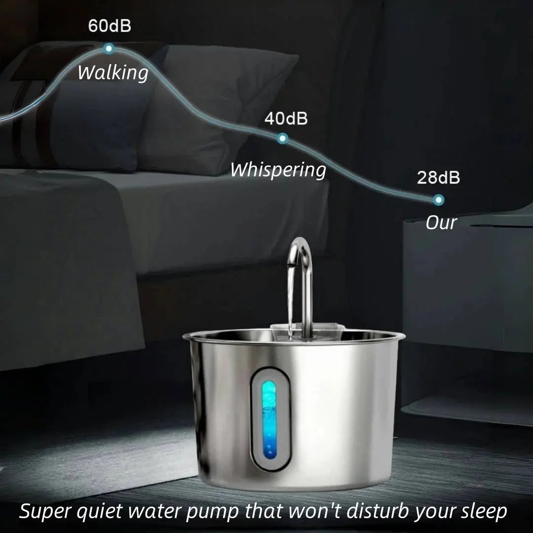 Stainless Steel Cat & Dog Water Fountain 2.2L Ultra Quiet USB Powered Automatic Pet Drinking Fountain Durable for Indoor Pets - Velvet Haven