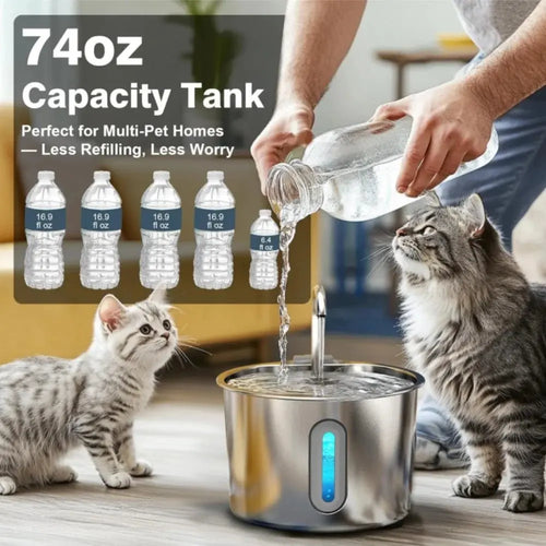 Stainless Steel Cat & Dog Water Fountain 2.2L Ultra Quiet USB Powered Automatic Pet Drinking Fountain Durable for Indoor Pets - Velvet Haven