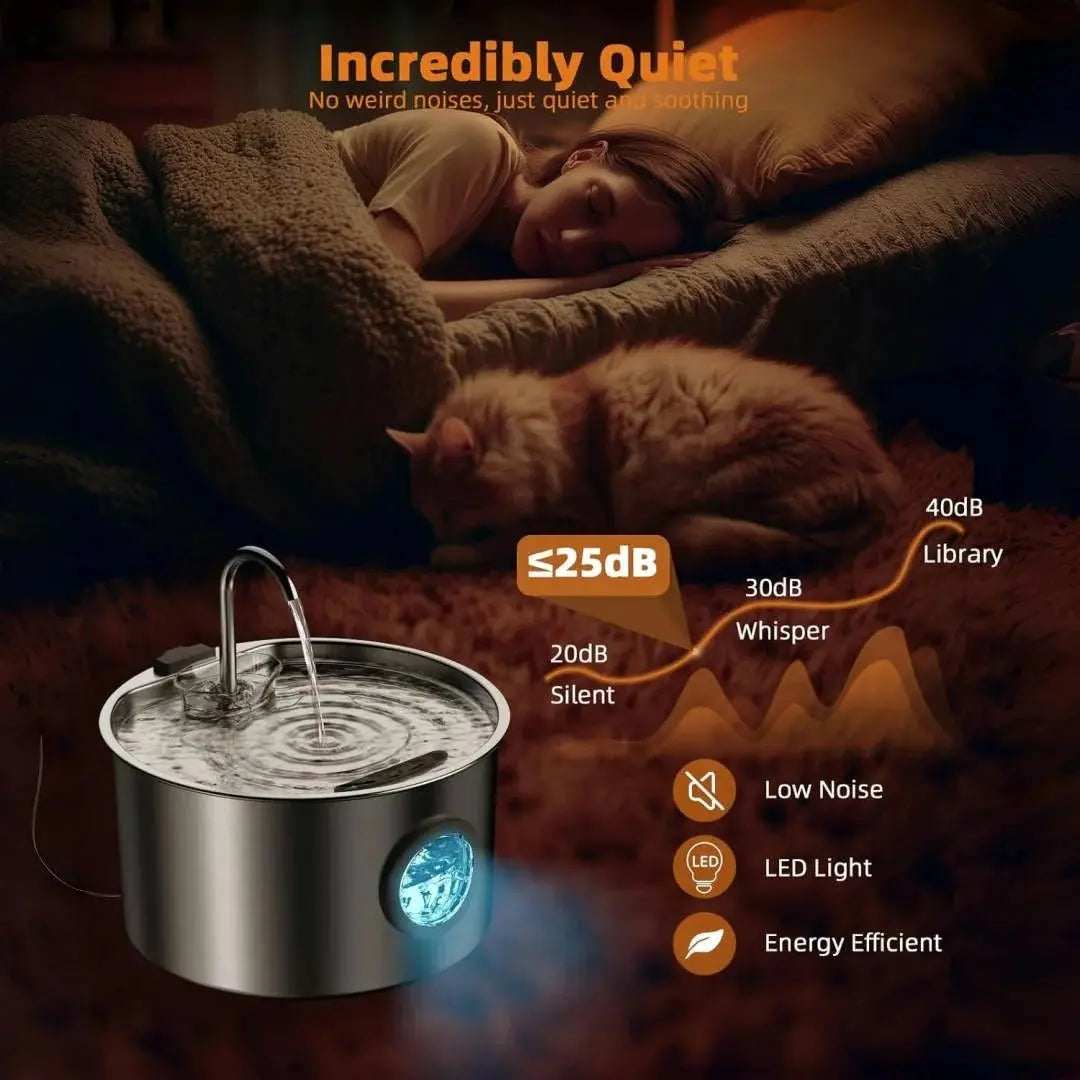 Stainless Steel Cat Water Fountain , 108oz Pet Fountain Dispenser Automatic for Inside Dog Cats Drinking Replaceable filters - Velvet Haven