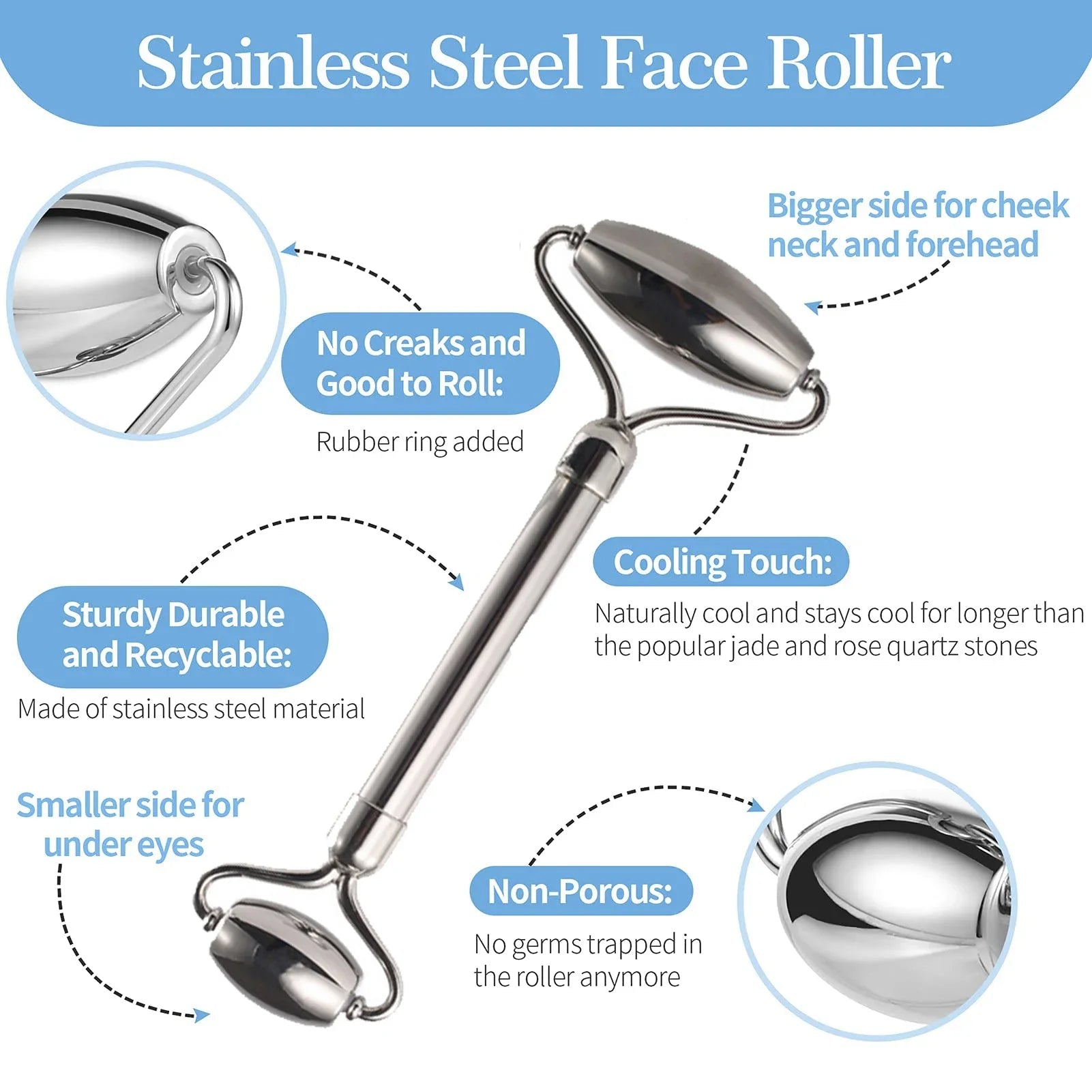 Stainless Steel Ice Face Roller Facial Skin Care Tool - Velvet Haven
