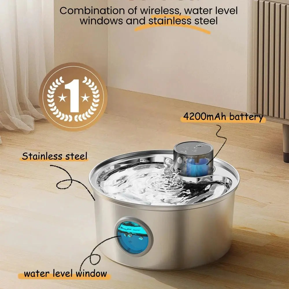 Stainless Steel Wireless Cat Water Fountain Charging Automatic Pet Drinking Motion Sensor Dog Water Dispenser Accessories filter - Velvet Haven