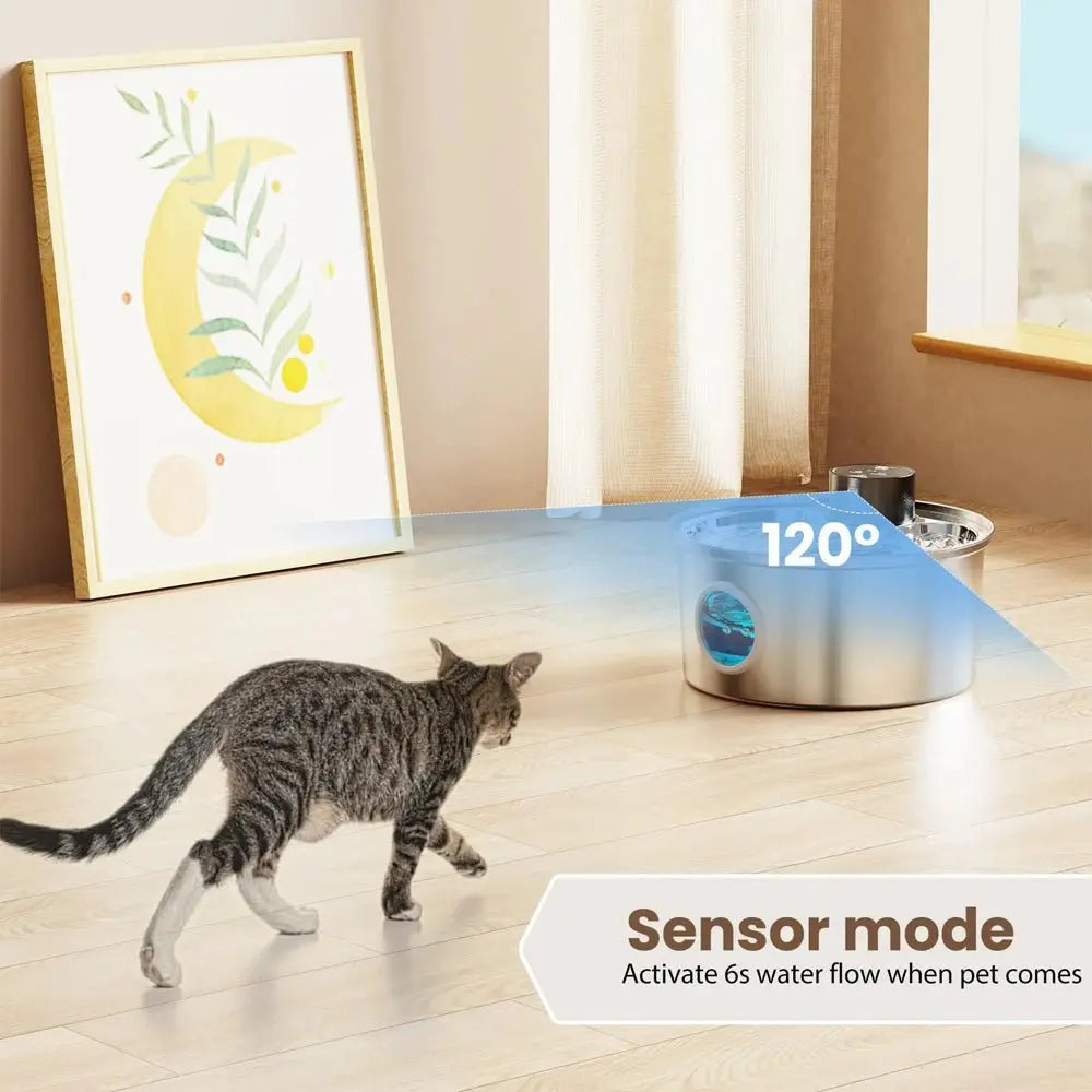 Stainless Steel Wireless Cat Water Fountain Charging Automatic Pet Drinking Motion Sensor Dog Water Dispenser Accessories filter - Velvet Haven