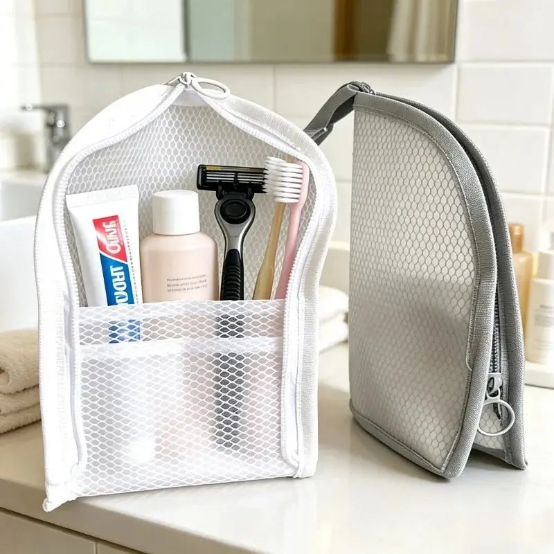 Standing Mesh Toiletry Bag Portable EVA Waterproof Travel Foldable Toothbrush Cosmetic Organizer Women Bathroom Storage Pouch - Velvet Haven