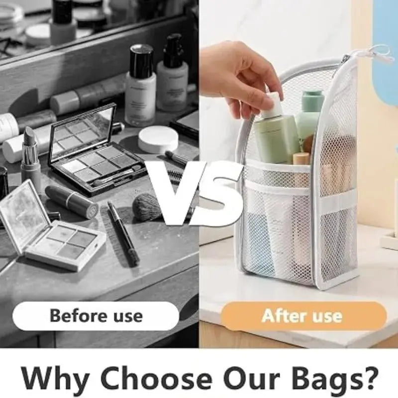 Standing Mesh Toiletry Bag Portable EVA Waterproof Travel Foldable Toothbrush Cosmetic Organizer Women Bathroom Storage Pouch - Velvet Haven
