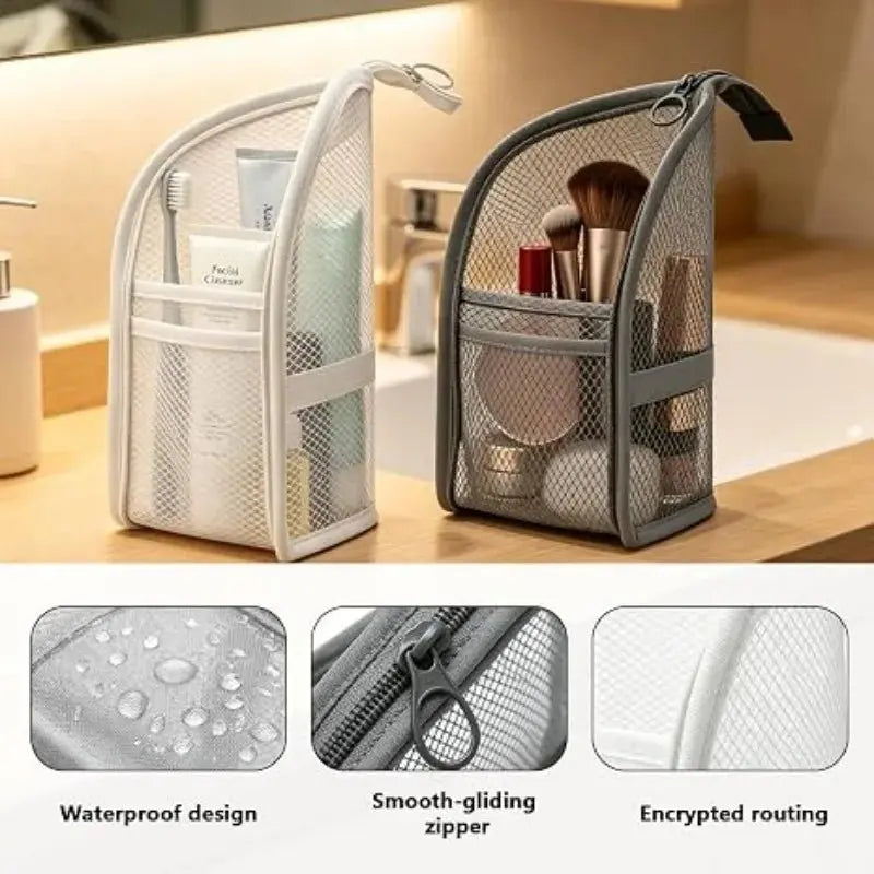 Standing Mesh Toiletry Bag Portable EVA Waterproof Travel Foldable Toothbrush Cosmetic Organizer Women Bathroom Storage Pouch - Velvet Haven