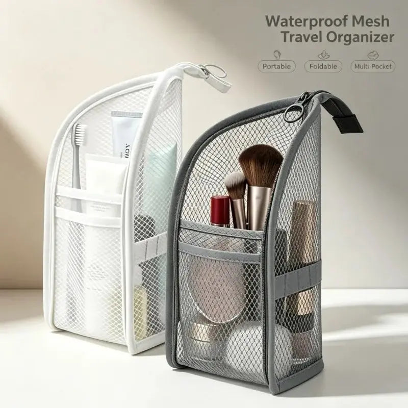 Standing Mesh Toiletry Bag Portable EVA Waterproof Travel Foldable Toothbrush Cosmetic Organizer Women Bathroom Storage Pouch - Velvet Haven