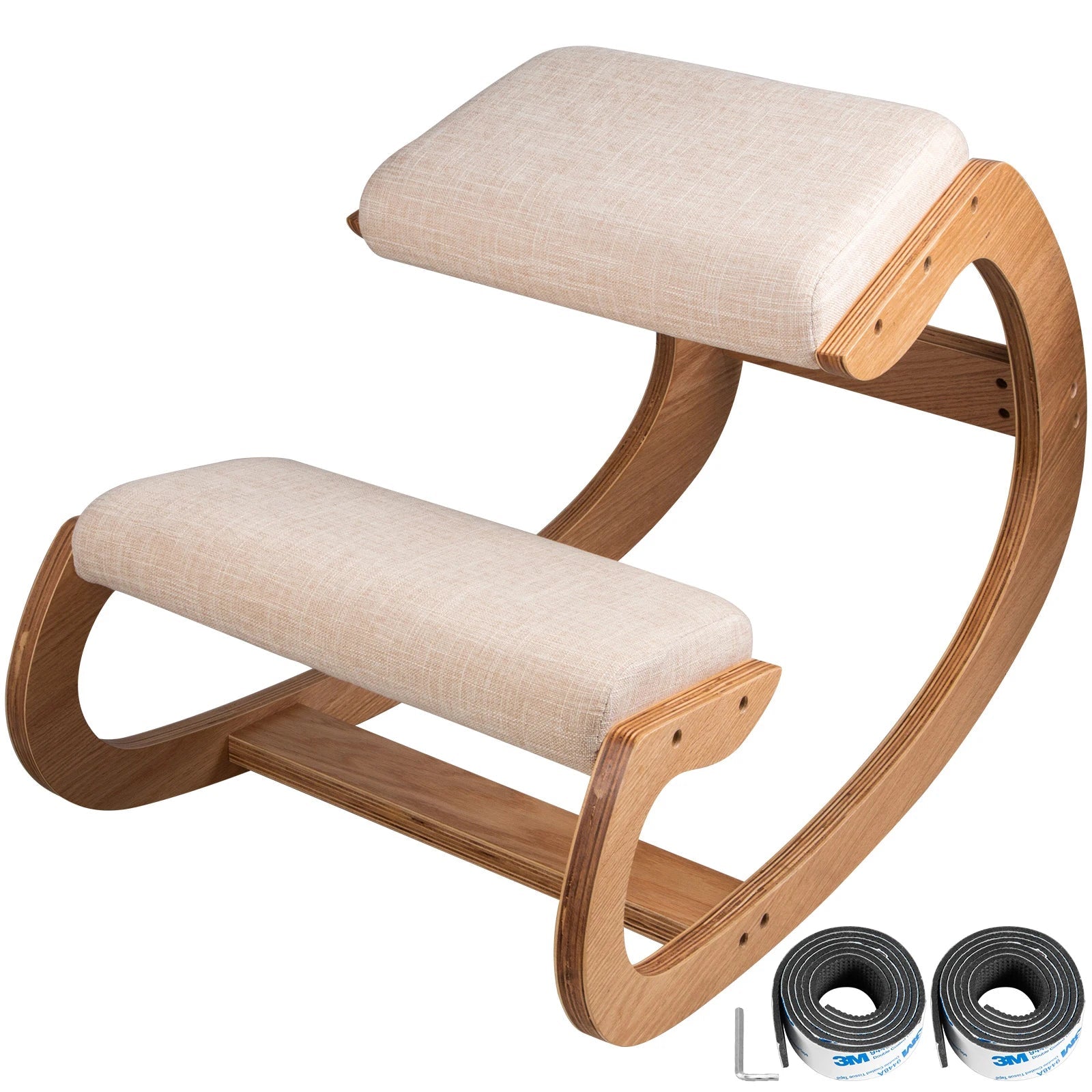 SucceBuy Ergonomic Kneeling Chair Stool W/ Thick Cushion Home Office Chair Improving Body Posture Rocking Wood Computer Chair - Velvet Haven
