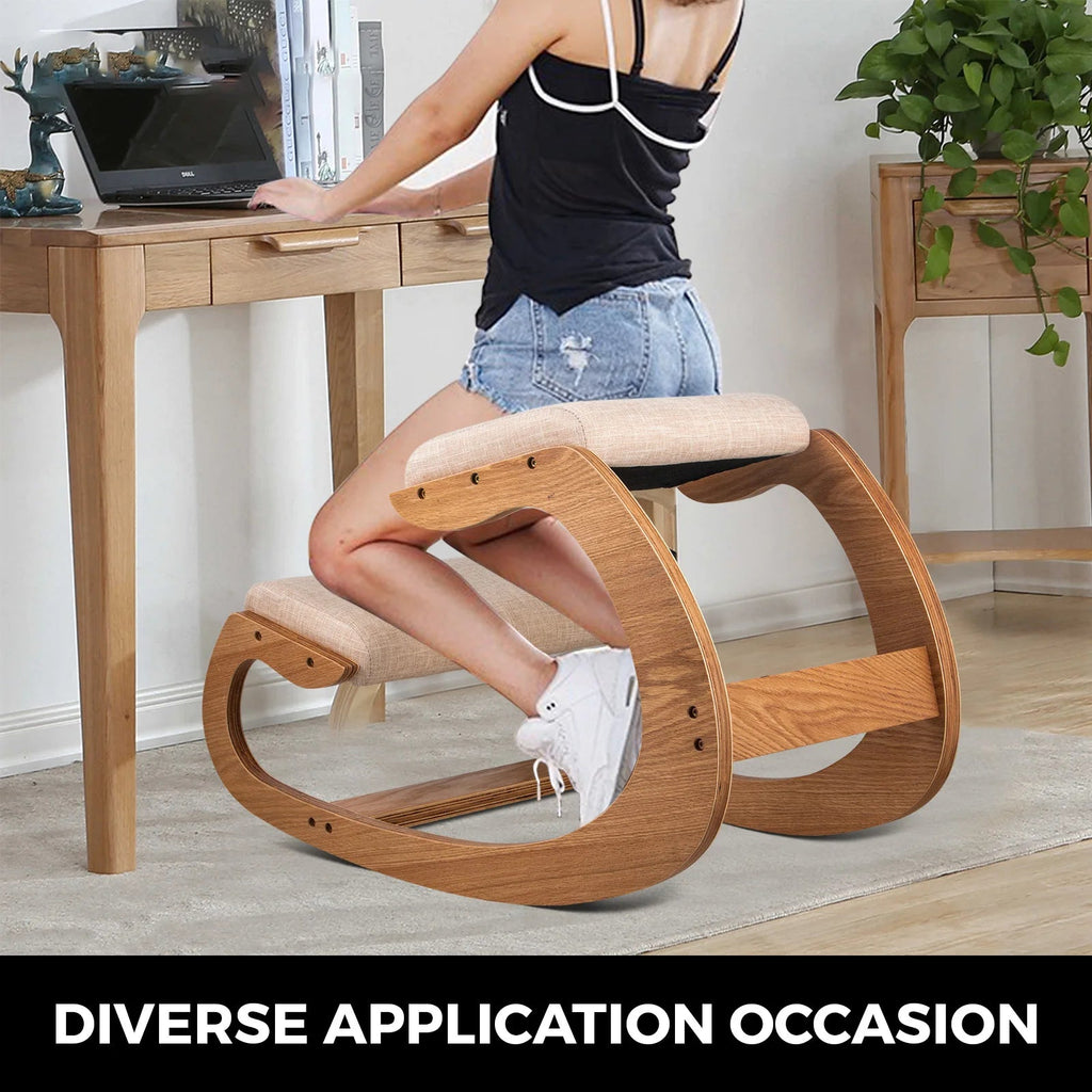 SucceBuy Ergonomic Kneeling Chair Stool W/ Thick Cushion Home Office Chair Improving Body Posture Rocking Wood Computer Chair - Velvet Haven