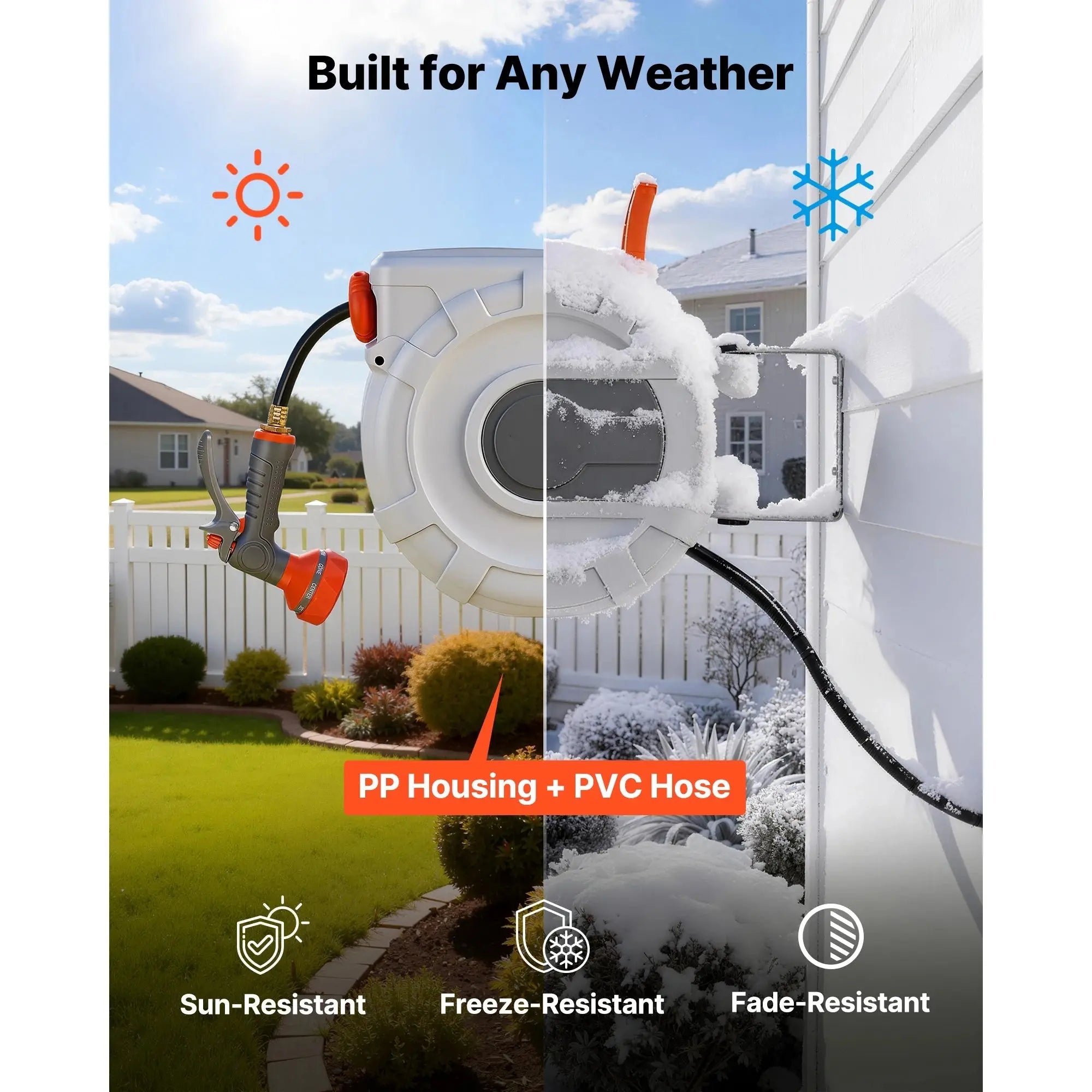 SucceBuy Retractable Garden Hose Reel Wall Mounted Hose Reel with 9-Function Sprayer Nozzle and 180° Swivel Bracket for Garden - Velvet Haven