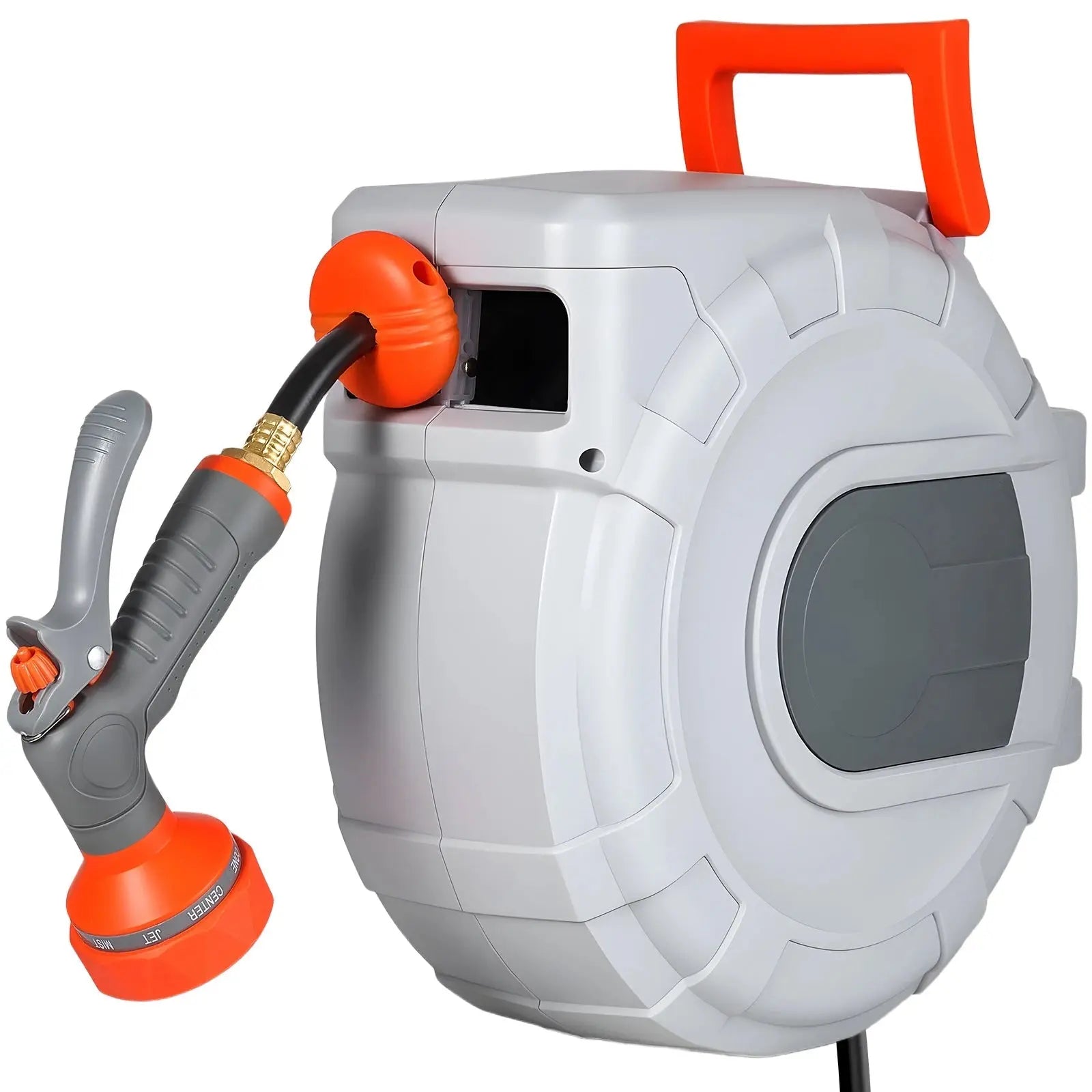 SucceBuy Retractable Garden Hose Reel Wall Mounted Hose Reel with 9-Function Sprayer Nozzle and 180° Swivel Bracket for Garden - Velvet Haven