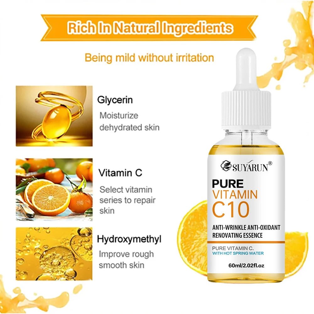 SUYARUN 10% Vitamin C Serum for Face - Brightening Anti-Aging Treatment, Dark Spot Corrector with Hyaluronic Acid & Vitamin E. - Velvet Haven