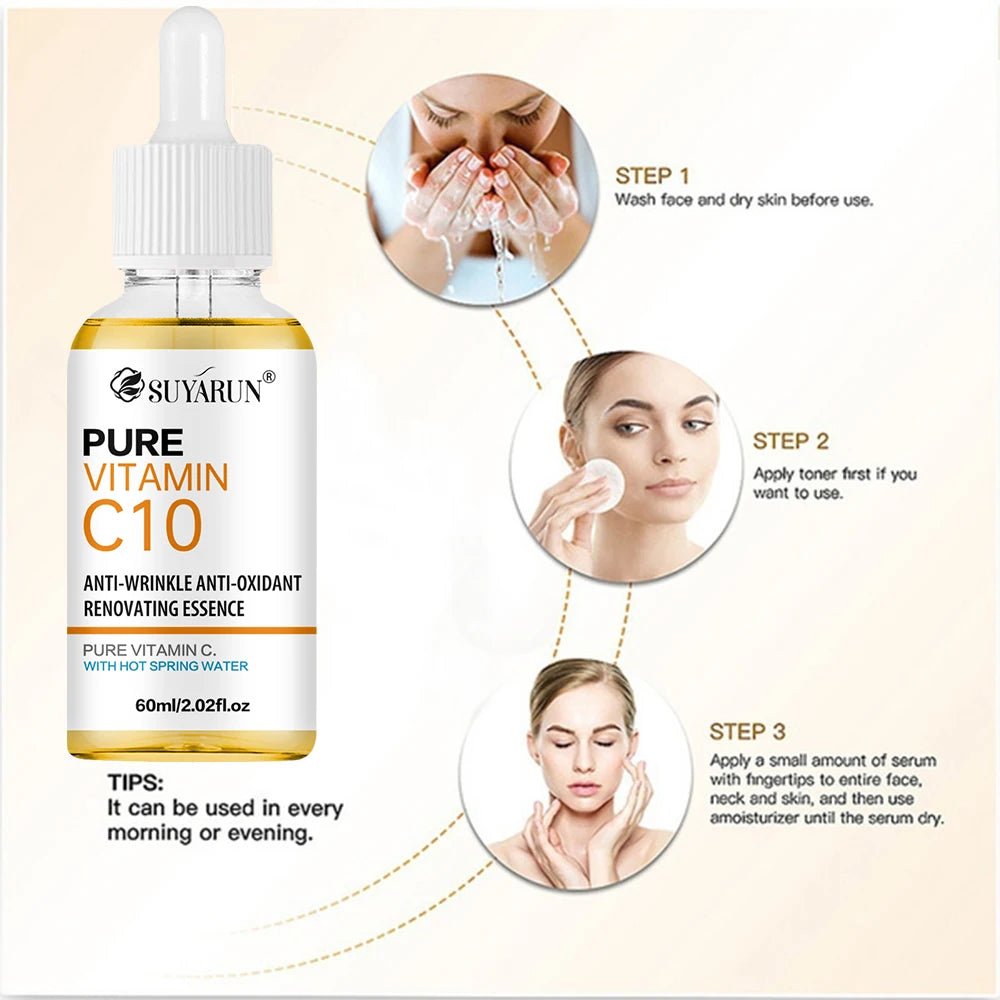 SUYARUN 10% Vitamin C Serum for Face - Brightening Anti-Aging Treatment, Dark Spot Corrector with Hyaluronic Acid & Vitamin E. - Velvet Haven