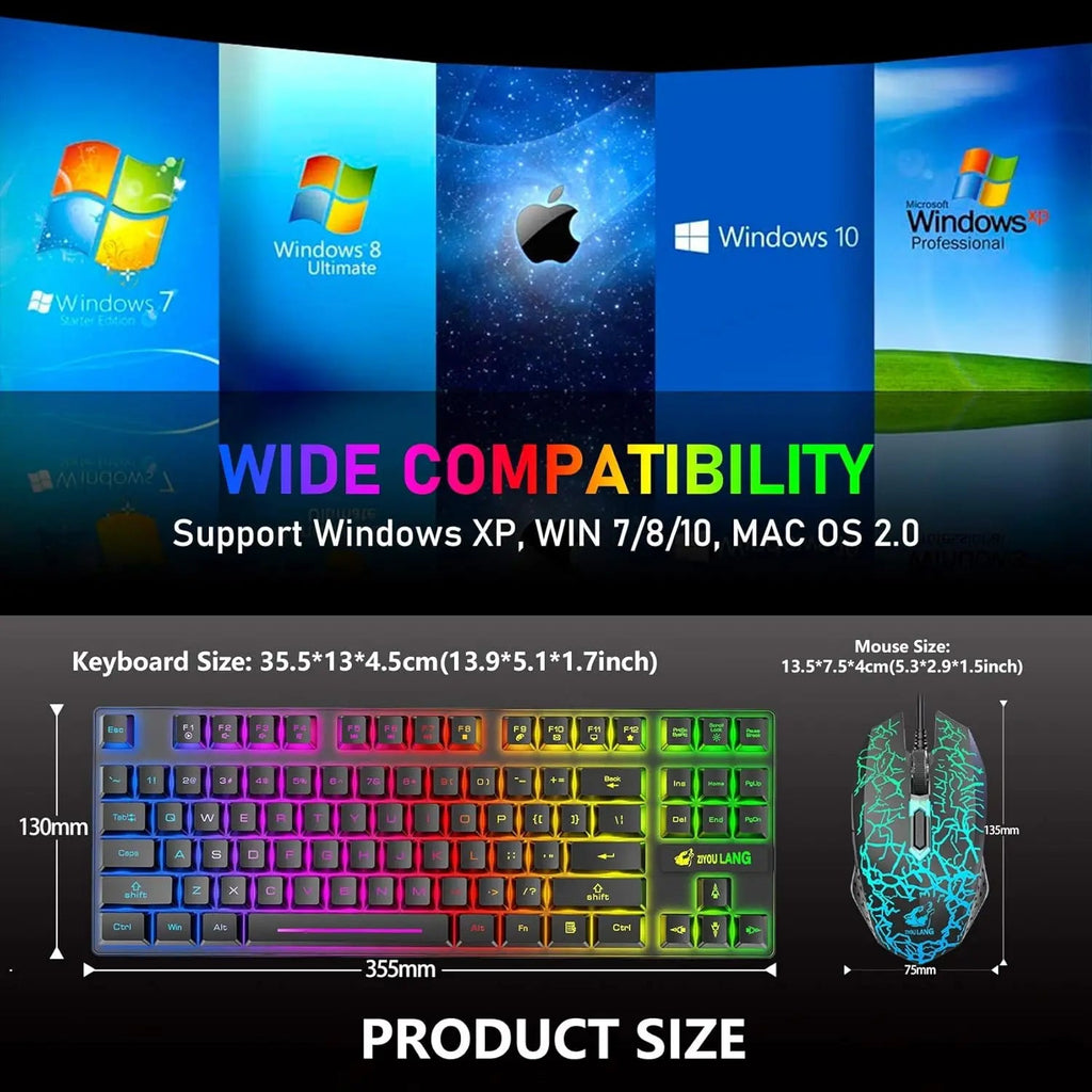 T87 Wireless Keyboard Mouse Set, Rainbow Backlit 2.4G Rechargeable Gaming Keyboard 2400DPI Optical Gaming Mouse with Mouse Pad - Velvet Haven