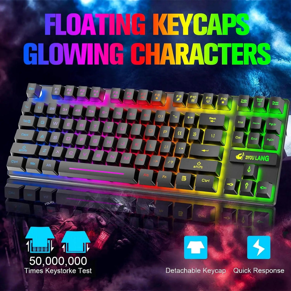 T87 Wireless Keyboard Mouse Set, Rainbow Backlit 2.4G Rechargeable Gaming Keyboard 2400DPI Optical Gaming Mouse with Mouse Pad - Velvet Haven