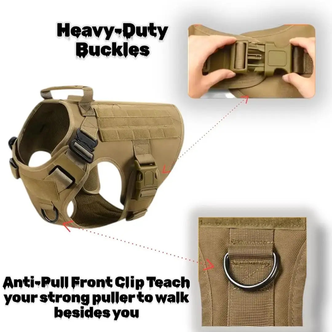 Tactical Dog Harness, Adjustable No-Pull Handle Service Vest Heavy Duty Pet Large Breed, Dog Vest for Training Hunting Walking - Velvet Haven