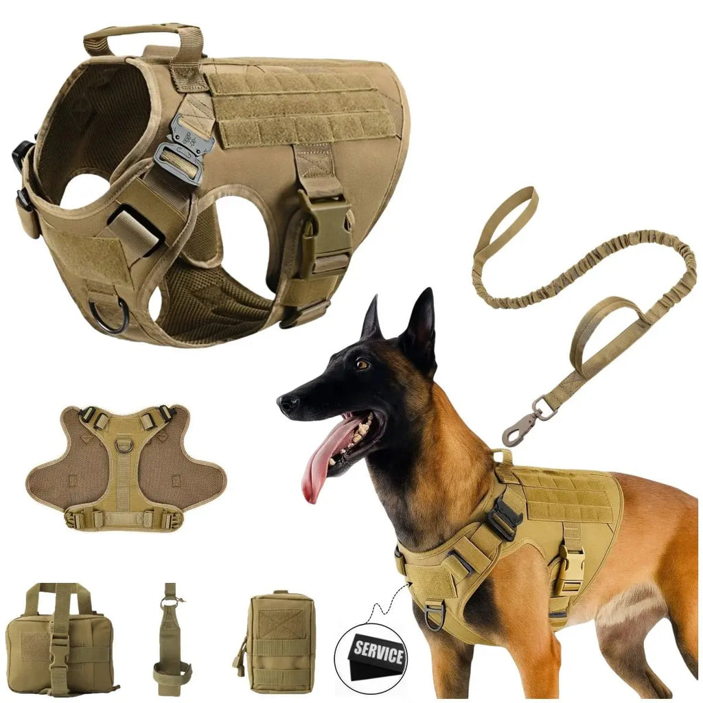 Tactical Dog Harness, Adjustable No-Pull Handle Service Vest Heavy Duty Pet Large Breed, Dog Vest for Training Hunting Walking - Velvet Haven